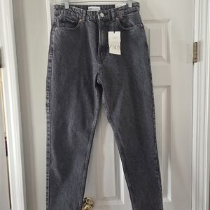Zara Classic Mom Fit Gray Jeans NWT